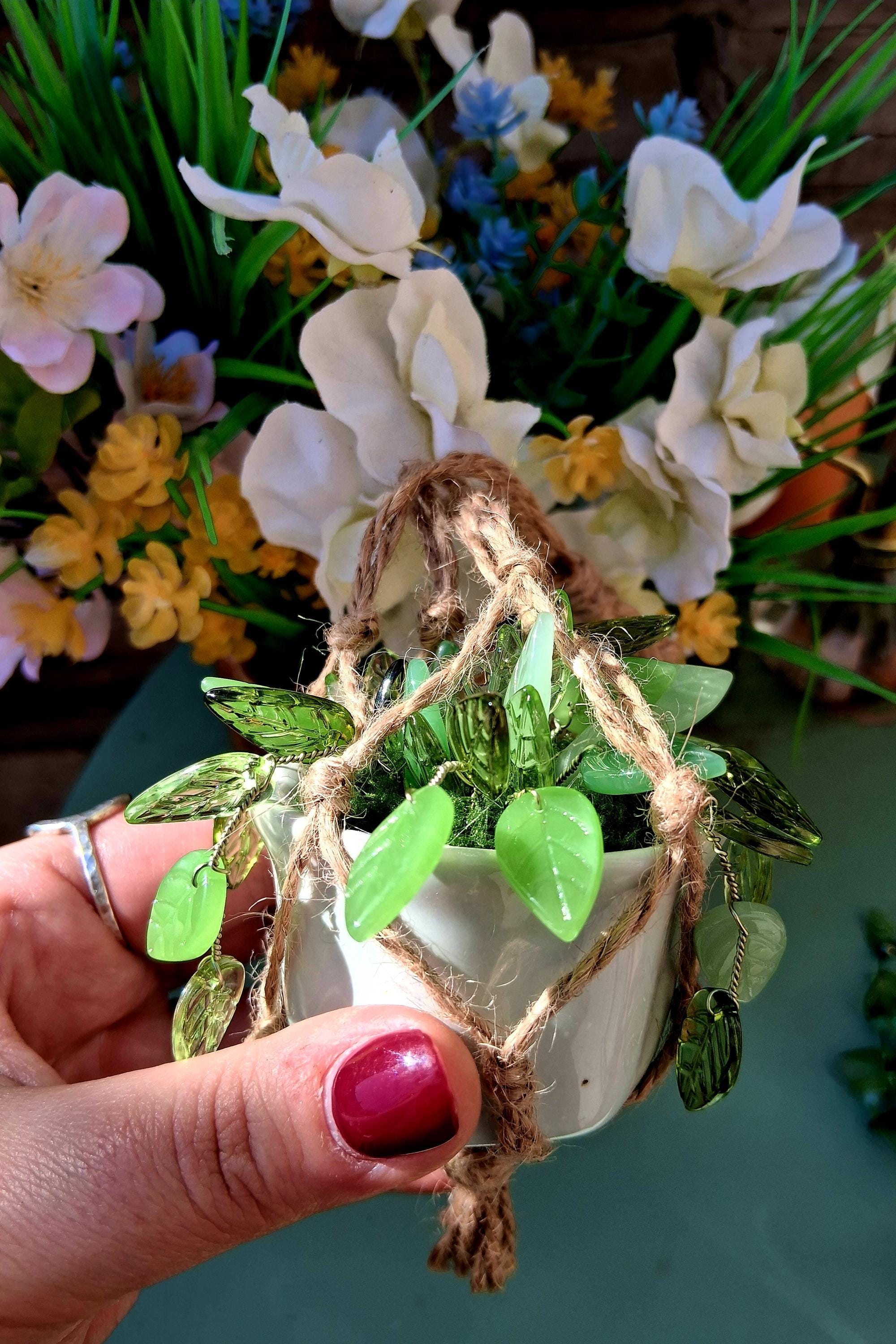 Beaded Hanging Plant Decor, Faux Trailing Vine, Handmade Forever Plant, Boho Home Decor, Mini Hanging Plant, Unique Gift, Fridge magnet