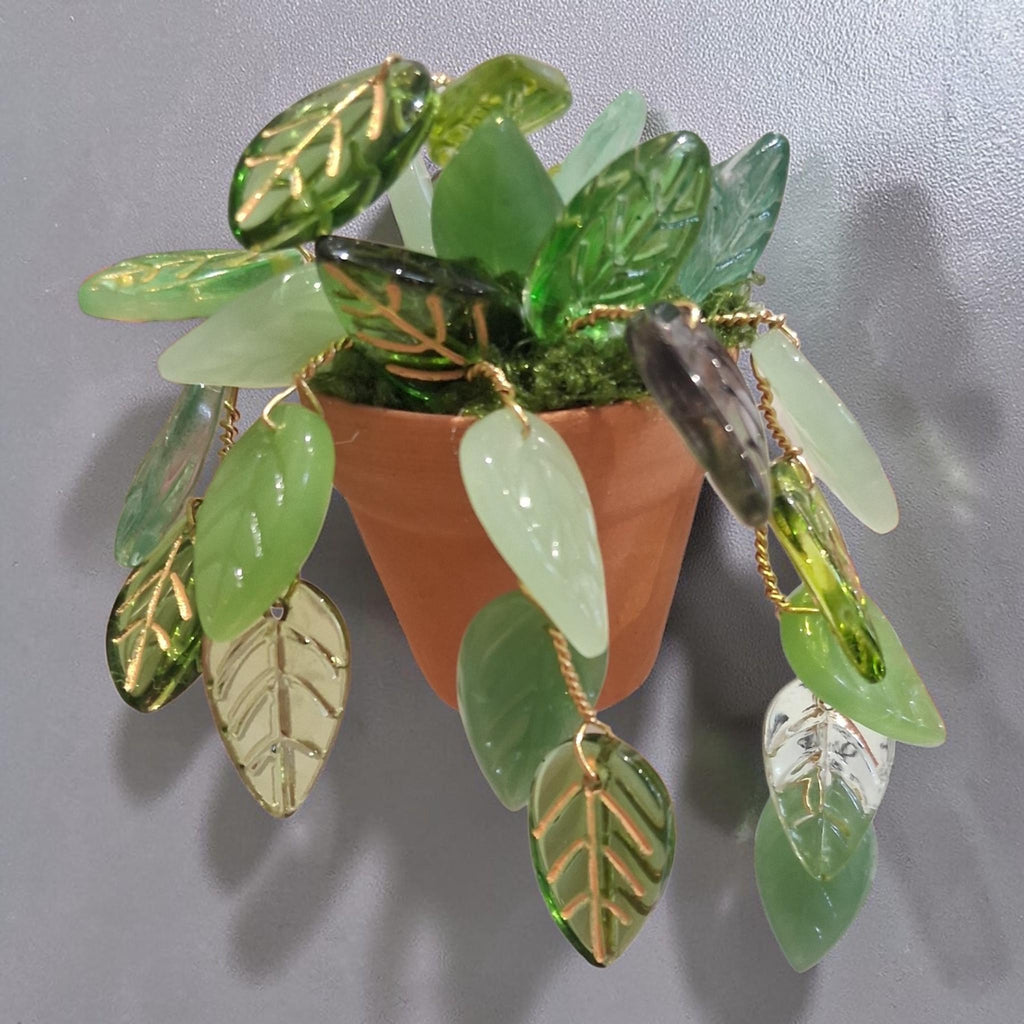 Mini Beaded Plant Fridge Magnet, Faux Plant Kitchen Decor, Handmade Magnet, Cute leaf Plant Gift, No Maintenance Plant