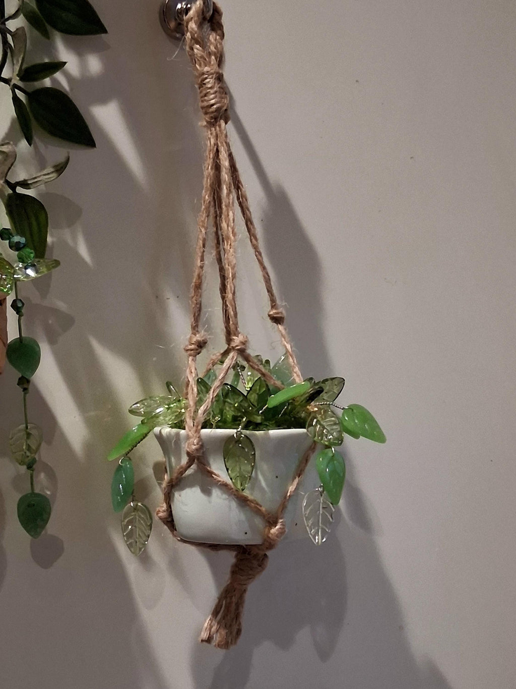 Beaded Hanging Plant Decor, Faux Trailing Vine, Handmade Forever Plant, Boho Home Decor, Mini Hanging Plant, Unique Gift, Fridge magnet