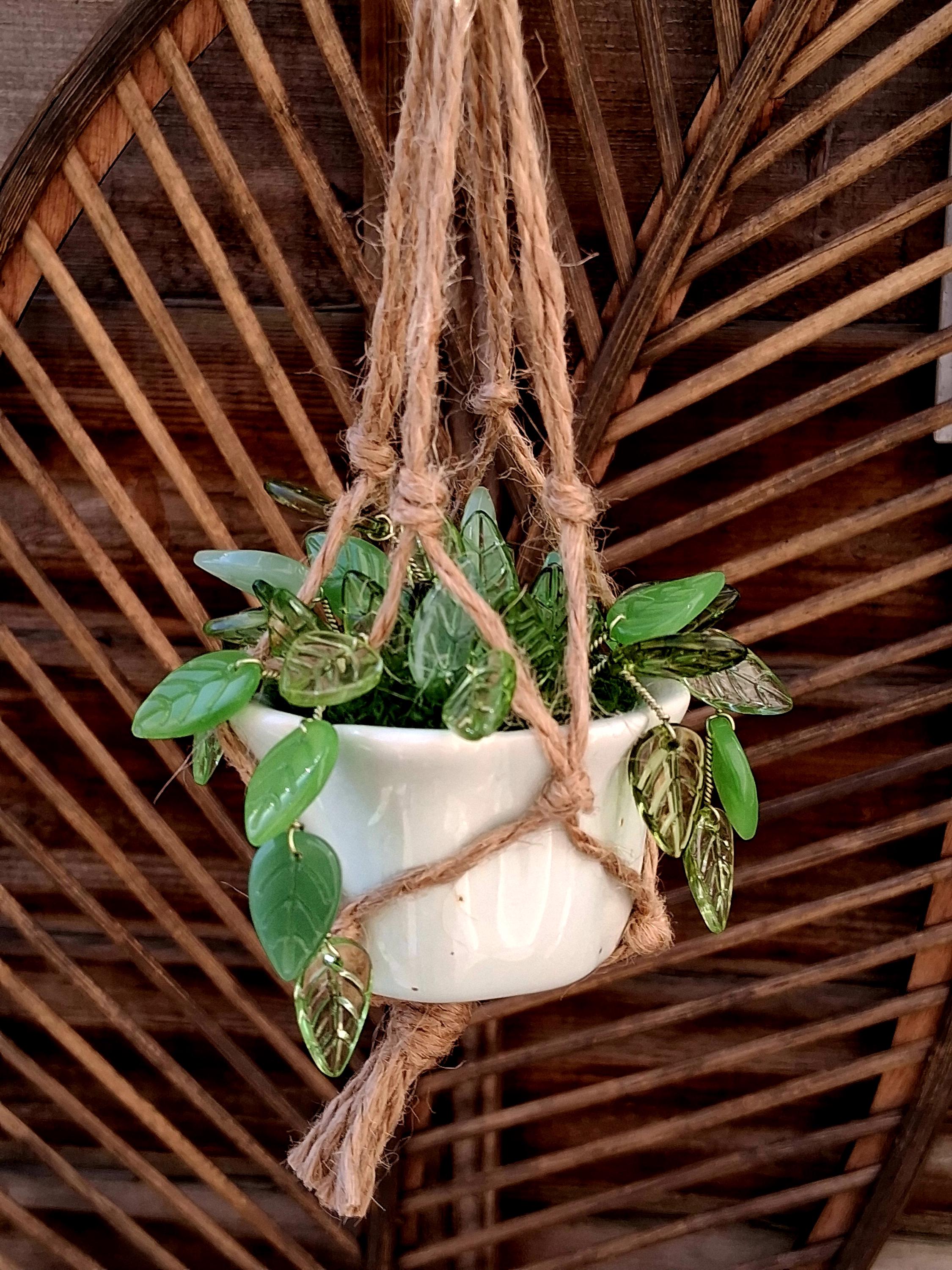 Beaded Hanging Plant Decor, Faux Trailing Vine, Handmade Forever Plant, Boho Home Decor, Mini Hanging Plant, Unique Gift, Fridge magnet