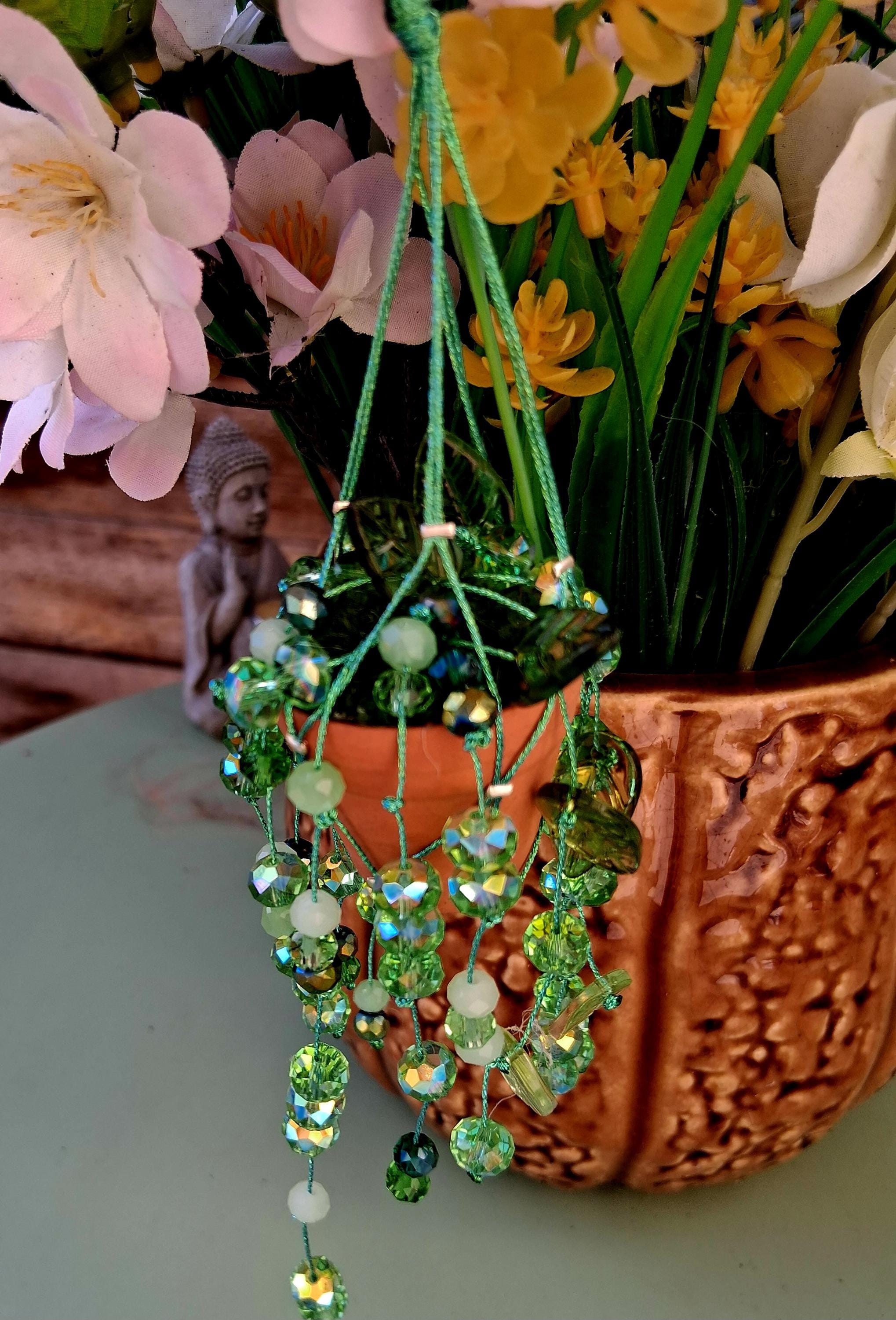 Beaded Hanging Plant Fridge Magnet, Faux Vine Magnet with Hook, Handmade Forever Plant, Boho Kitchen Decor, Green Crystal Plant Gift