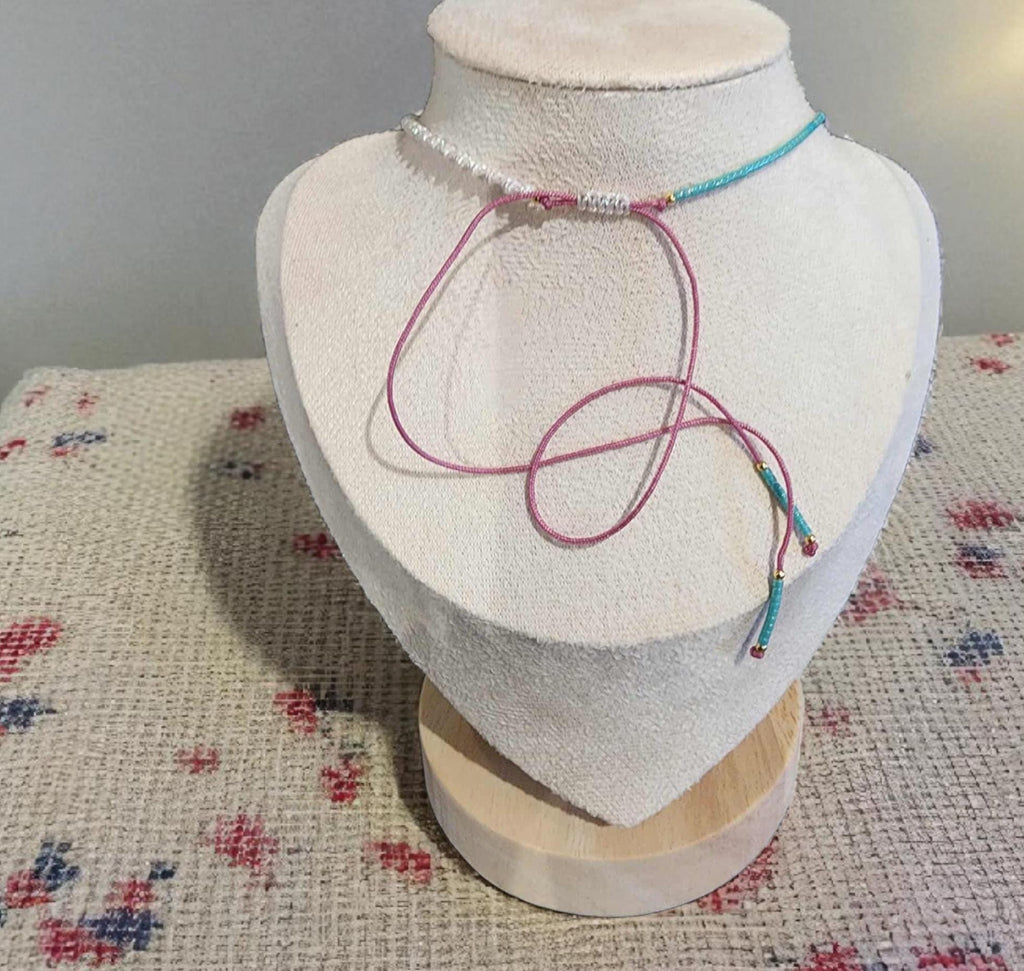 Boho Turquoise Macrame Choker, Gold Flower Charm Necklace, Adjustable Beaded Choker, Delicate Handmade Jewellery, Gift for Her