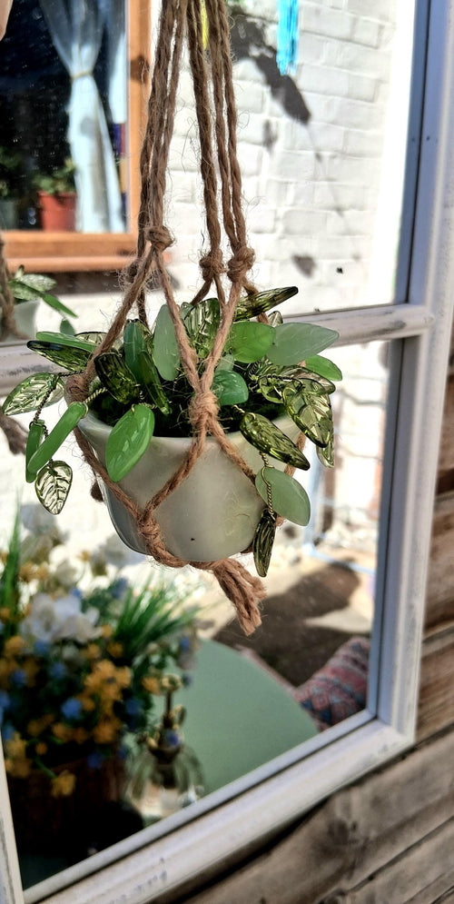 Beaded Hanging Plant Decor, Faux Trailing Vine, Handmade Forever Plant, Boho Home Decor, Mini Hanging Plant, Unique Gift, Fridge magnet