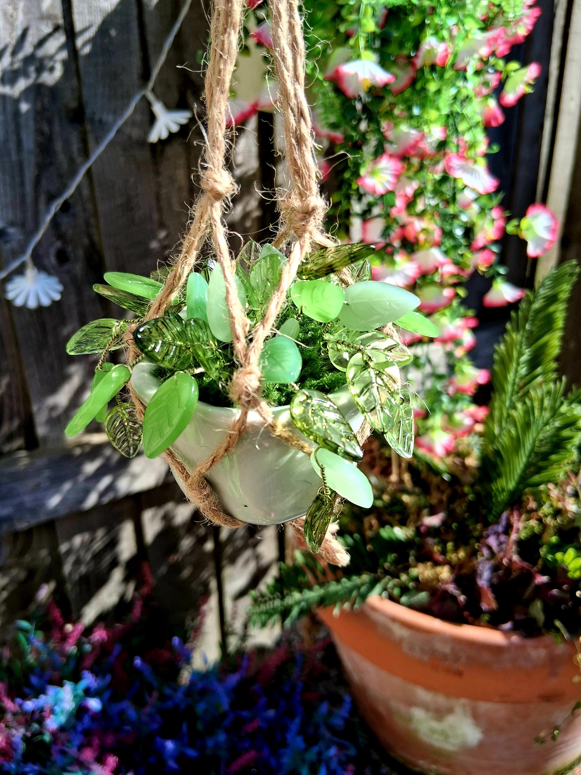 Beaded Hanging Plant Decor, Faux Trailing Vine, Handmade Forever Plant, Boho Home Decor, Mini Hanging Plant, Unique Gift, Fridge magnet