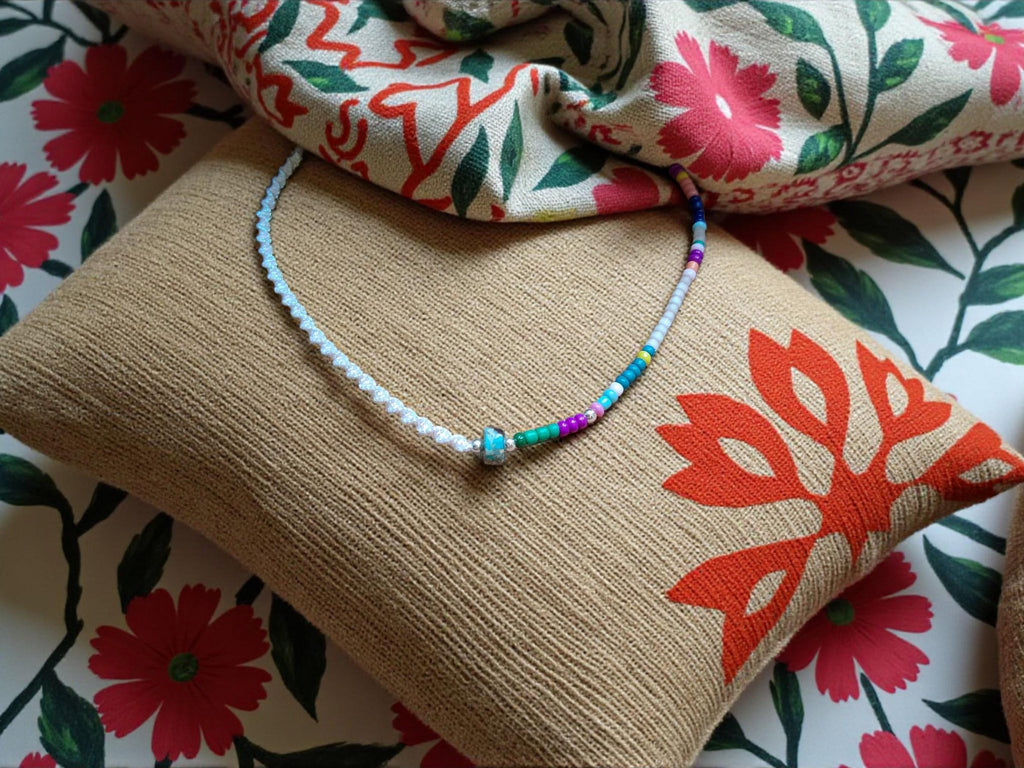 Colourful Seed Bead Silver Choker
