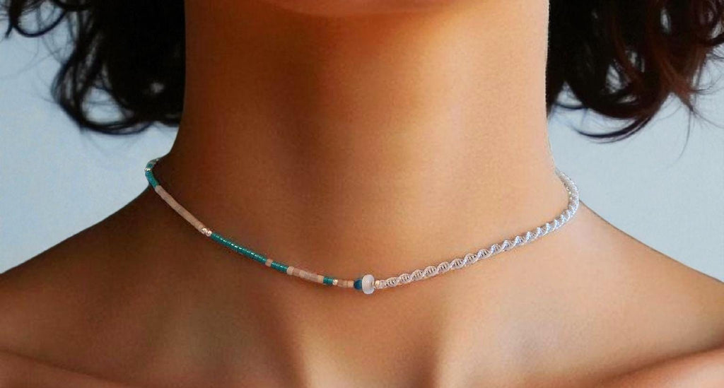 Turquoise Miyuki Beaded Choker – Handmade Minimal Jewellery UK