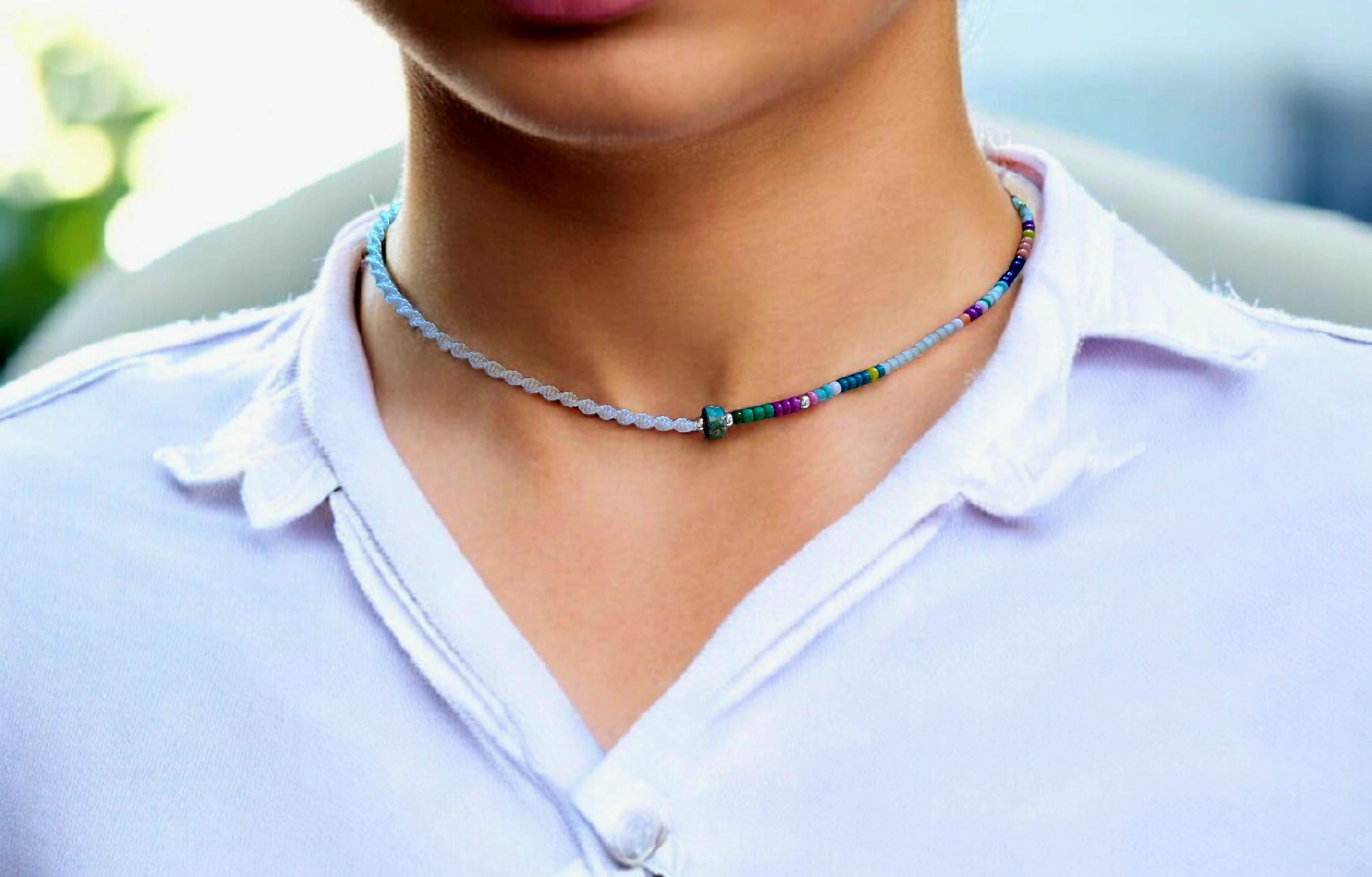Colourful Seed Bead Silver Choker