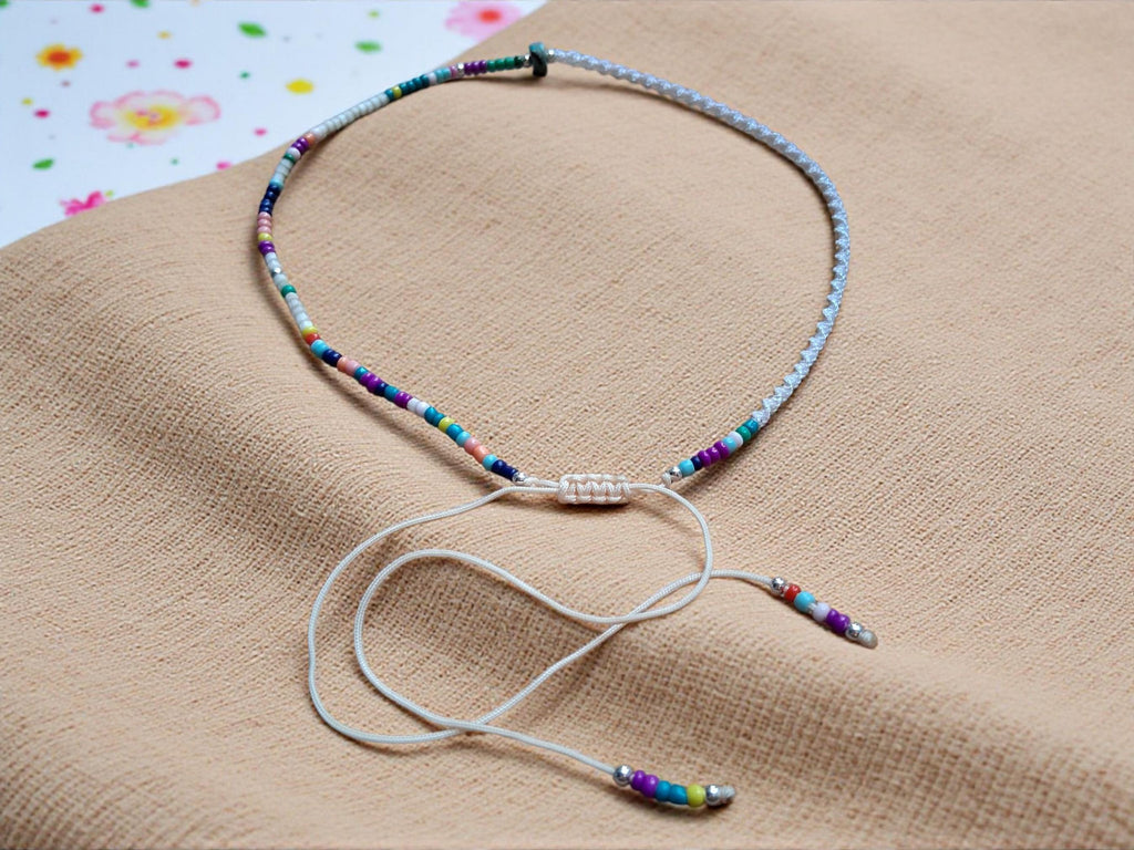 Colourful Seed Bead Silver Choker
