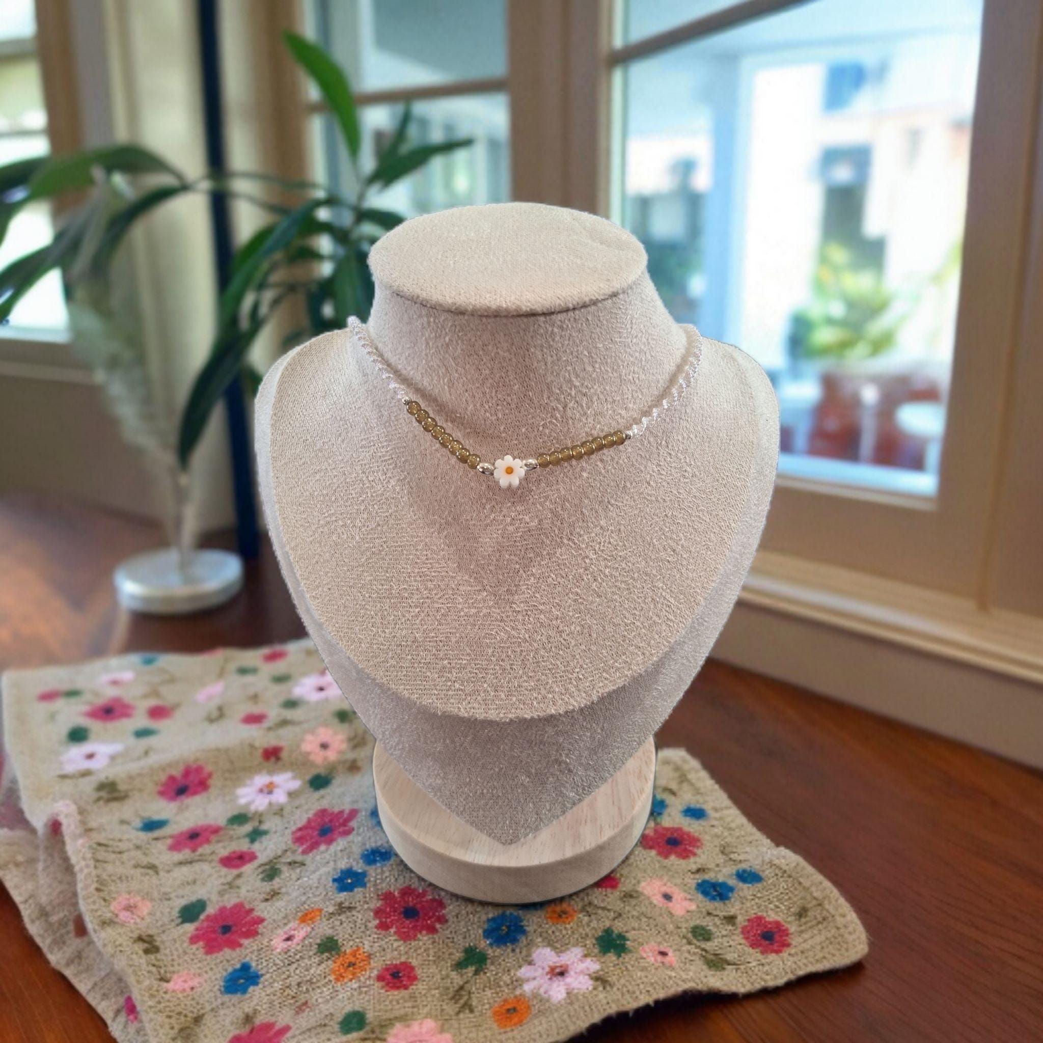 Daisy Beaded Silver Choker