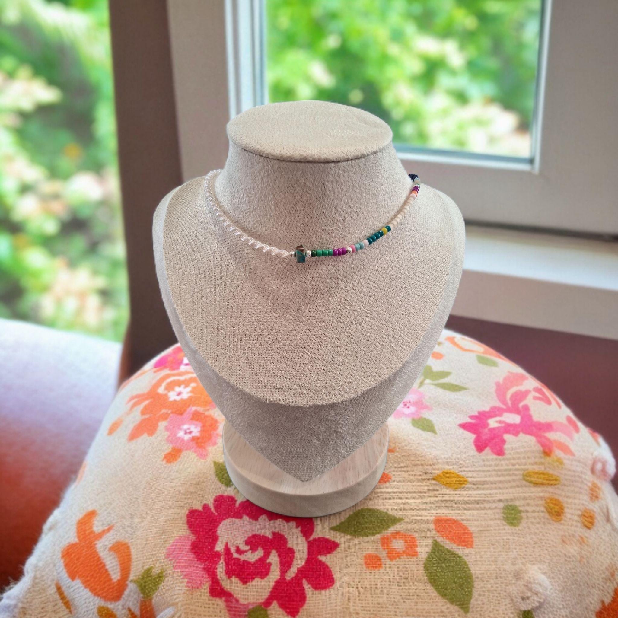 Colourful Seed Bead Silver Choker