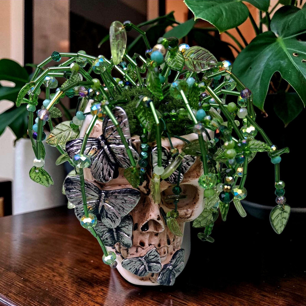 Beaded Skull Planter – Handmade Gothic Forever Plant UK Gift