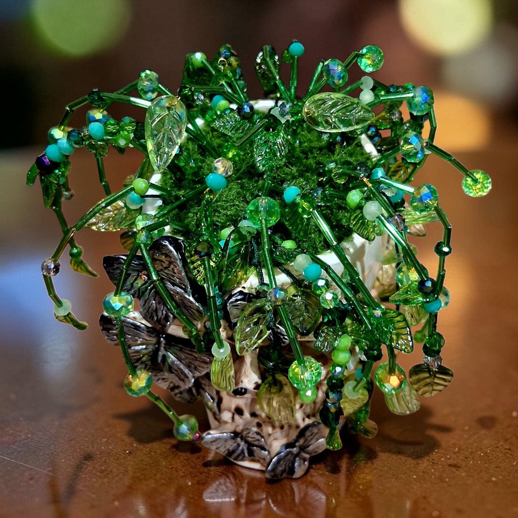 Beaded Skull Planter – Handmade Gothic Forever Plant UK Gift