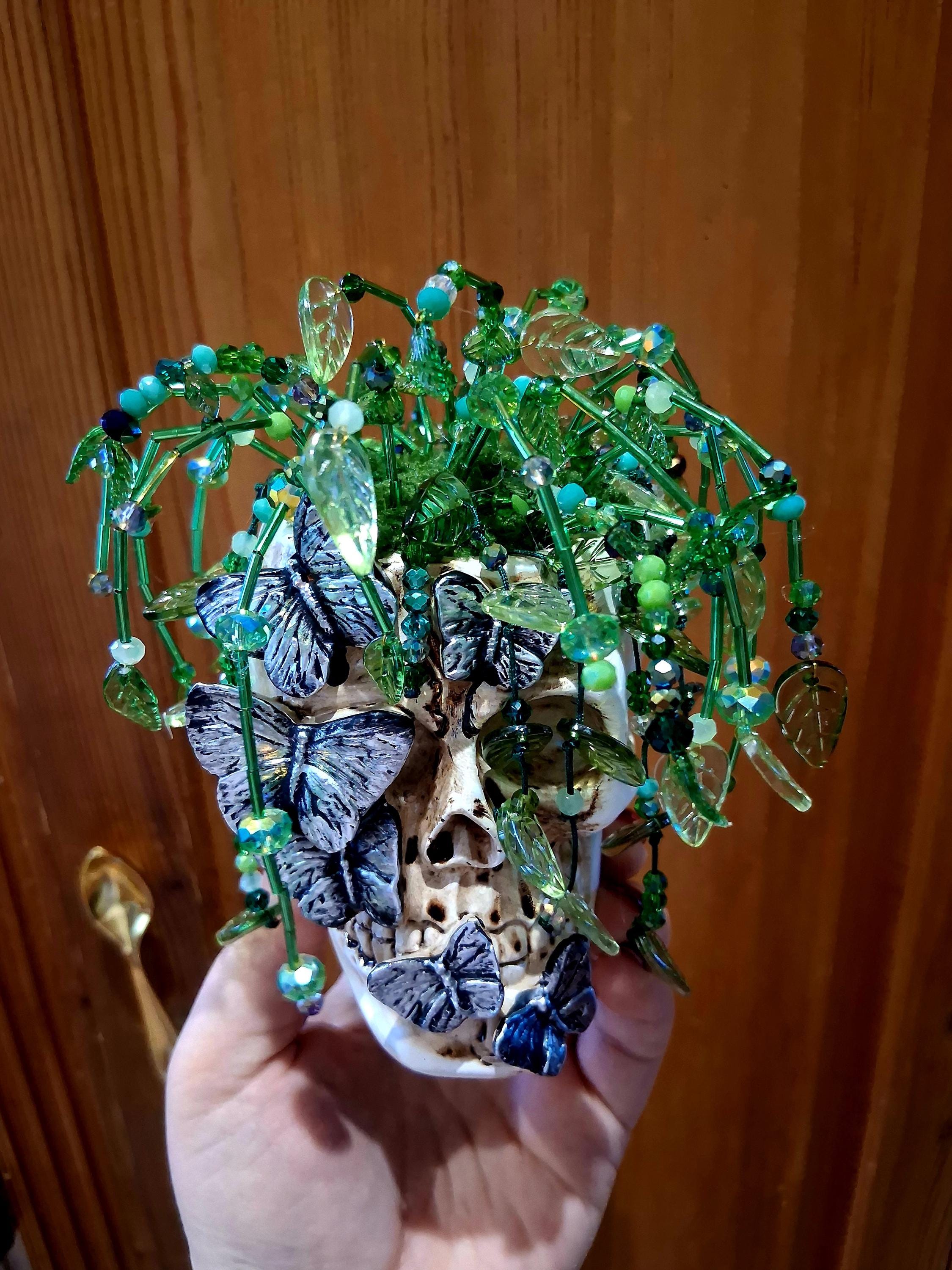 Beaded Skull Planter – Handmade Gothic Forever Plant UK Gift
